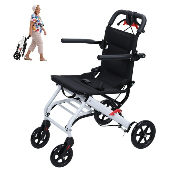 Yipinau Lightweight Folding Transport Wheelchair, Portable Travel Wheel Chair for Adults Seniors, Narrow Doorway Aluminum Wheelchair Supports 180lbs