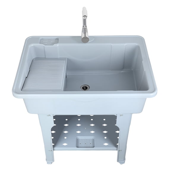 Yipinau Plastic Laundry Sink with Removable Washboard, Freestanding Utility Sink Tub with Hot Cold Water Faucet, Portable Hand Wash Station for Laundry Room Backyard Garage