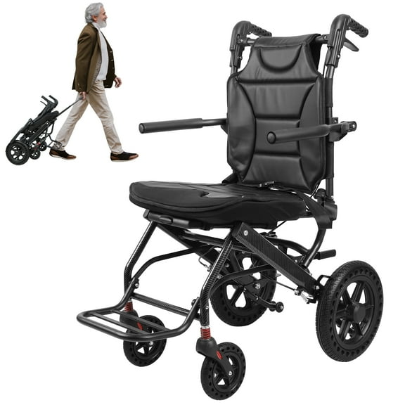 Yipinau Portable Folding Transport Wheelchair, Ultra-Light Weight Wheelchair with Grip Brakes and 12-inch Rear Wheels, 120kg Capacity Foldable Wheelchair for Adults and Seniors