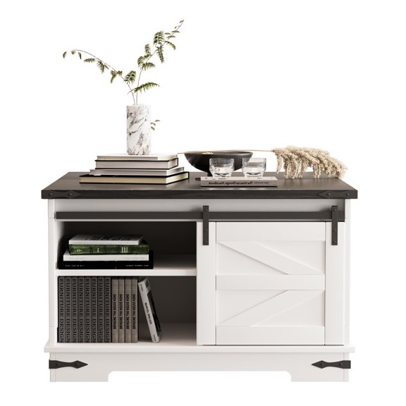 Yipinau Square Farmhouse Coffee Table with Hidden Storage, 31.5" Modern Wood Center Table with Gas Struts, Adjustable Shelf & Metal Corner Brackets for Living Room