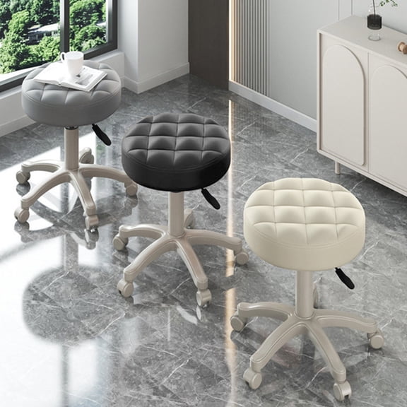 Yipinau Swivel Chair Stool with Wheels - Adjustable Height 360-Degree Rolling Stool for Salon, Bar, Home Office, Faux Leather Armless Backless Seat