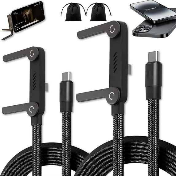 Yippzo 2-in-1 Invisible Holder Charger Cable, 240W Portable Fast Charging Cord with Built-in Phone Stand, General Multi Charging Cable with Type-C, for Smartphones Tablets