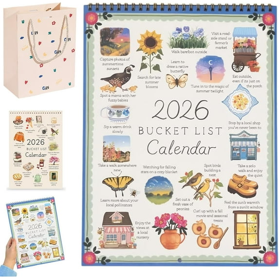Yippzo 2026 Bucket List Calendar, Celebration of Life’s Seasons, 2026 Bucket List Calendar, Inspirational 12-Month Wall Calendar, 2026 to Do Lists Calendars