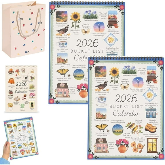 Yippzo 2026 Bucket List Calendar, Celebration of Life’s Seasons, 2026 Bucket List Calendar, Inspirational 12-Month Wall Calendar, 2026 to Do Lists Calendars