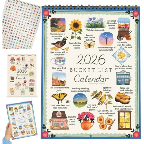 Yippzo 2026 Bucket List Calendar, Wish List By Name Bucket List Spiral Calendar, Precious Motivational Quotes Wall Calendar 2026, for Home Office Decor