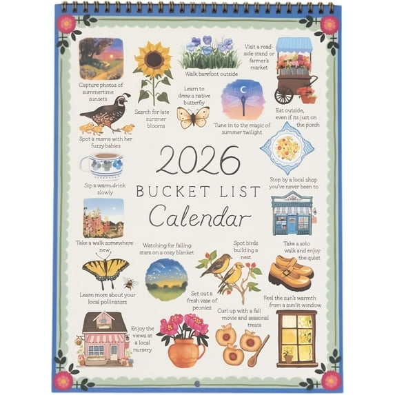 Yippzo 2026 Bucket List Wall Calendar - Celebration Of Life’s Seasons, Inspirational 12-Month Wall Calendar,2026 To Do List Calendar Monthly Calendar Planner Decor