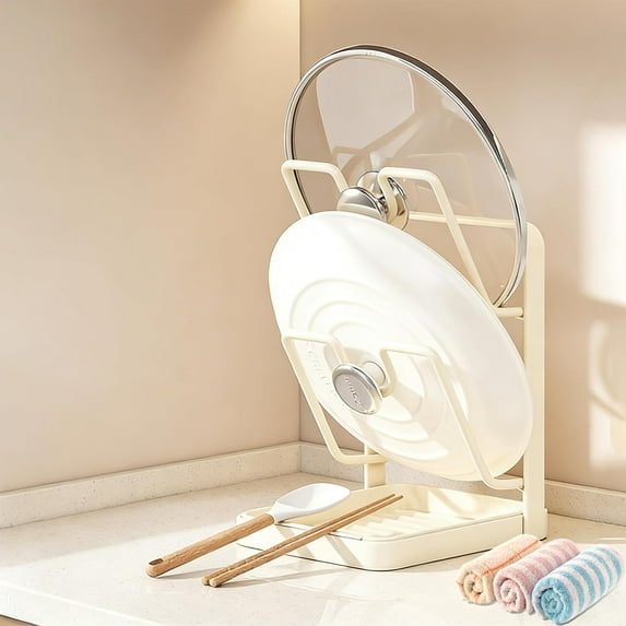 Yippzo 2026 Upgraded Kitchen Pot Lid Storage Rack, Multifunctional Pot Lid Organizer Rack, Lid Holder While Cooking, Lid And Spoon Rest, Thickened Carbon Steel Material