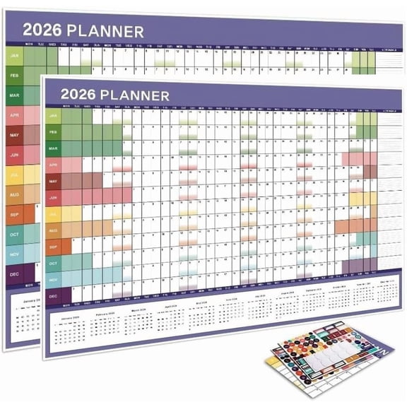 Yippzo 2026 Wall Calendar, Large Format Planner with Color-Coded Months, 12-Month Year View with Stickers
