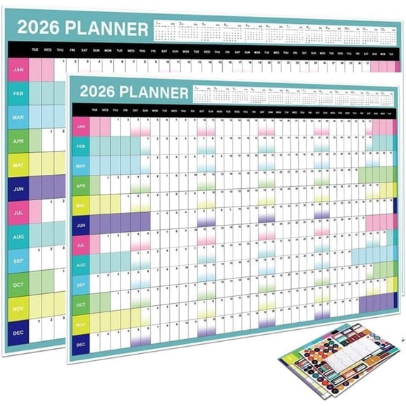 Yippzo 2026 Wall Calendar Planner, Large Format with Color-Coded Months with Stickers-52cmX 74cm(Open)