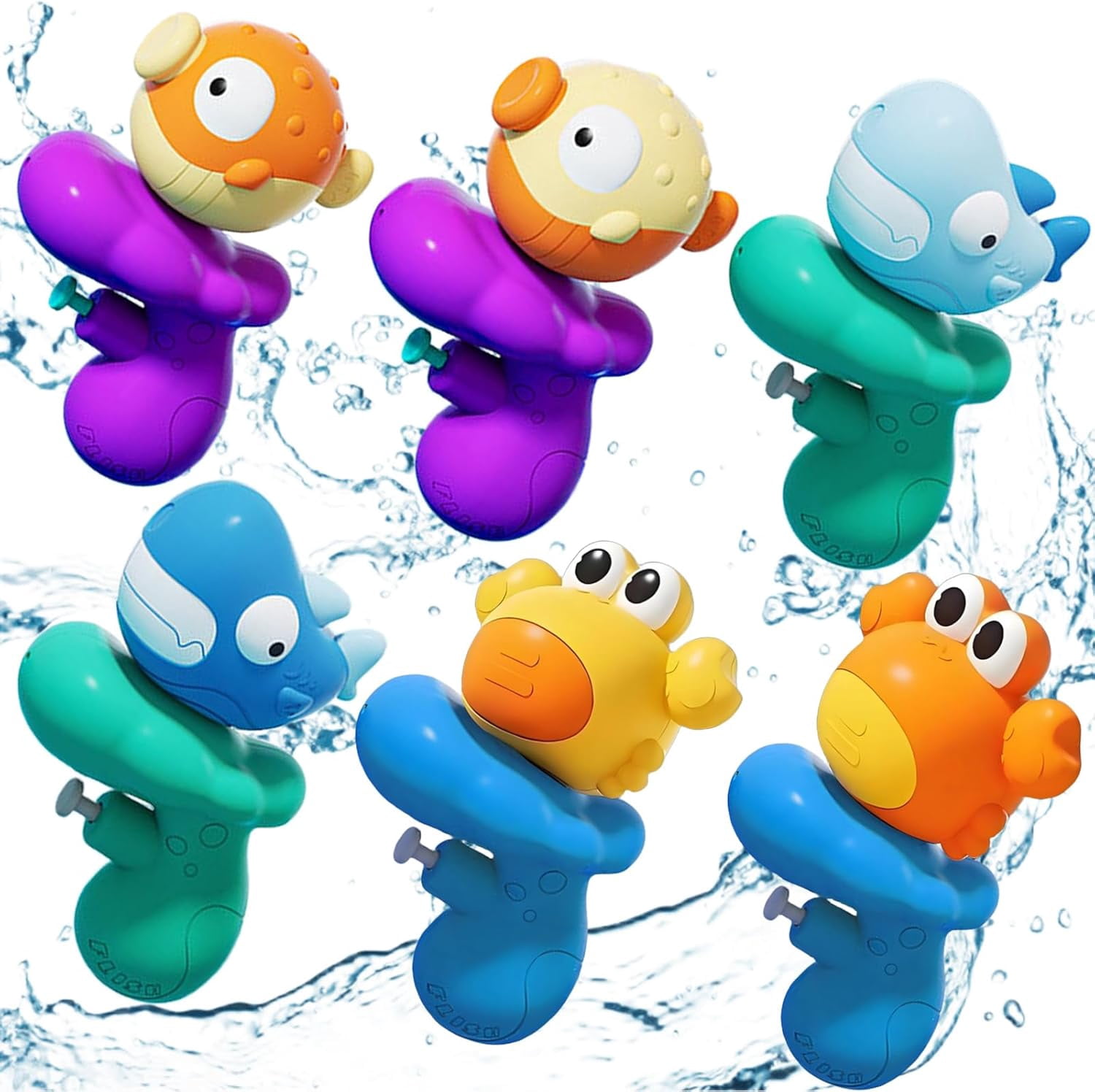 Yippzo 6 Pack Mini Water Guns, Squirt Gun 6-20ft Long Range Water Blasters Shark Pufferfish Crab Prank Water Gun Small Water Pistol Gun for Outdoor