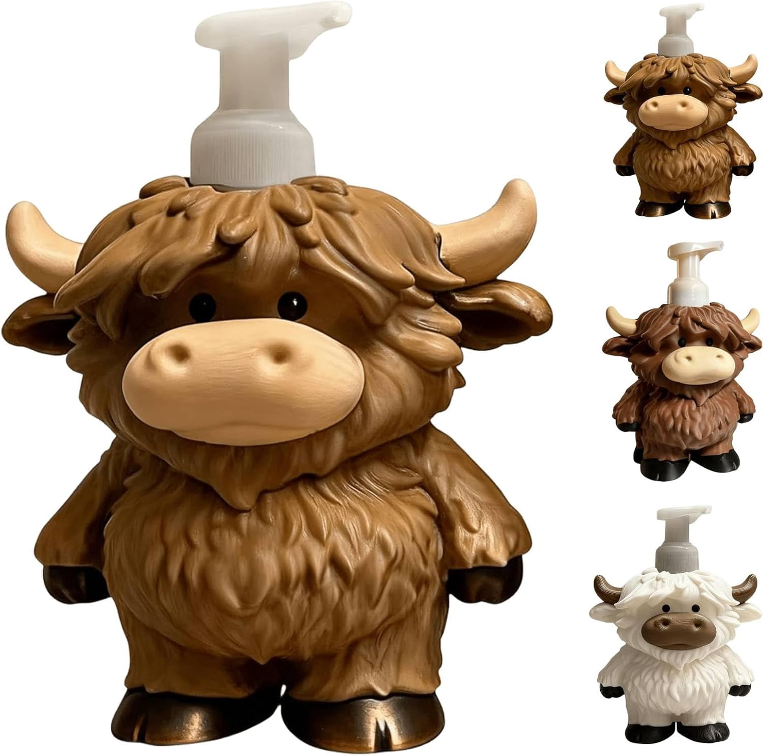 Yippzo Adorable Highland Cow Bottle for Hand Soap & Shower Gel,Refillable Highland Cow Soap Dispenser,Farmhouse Cow Bathroom & Kitchen Decor, Highland Cow Gifts