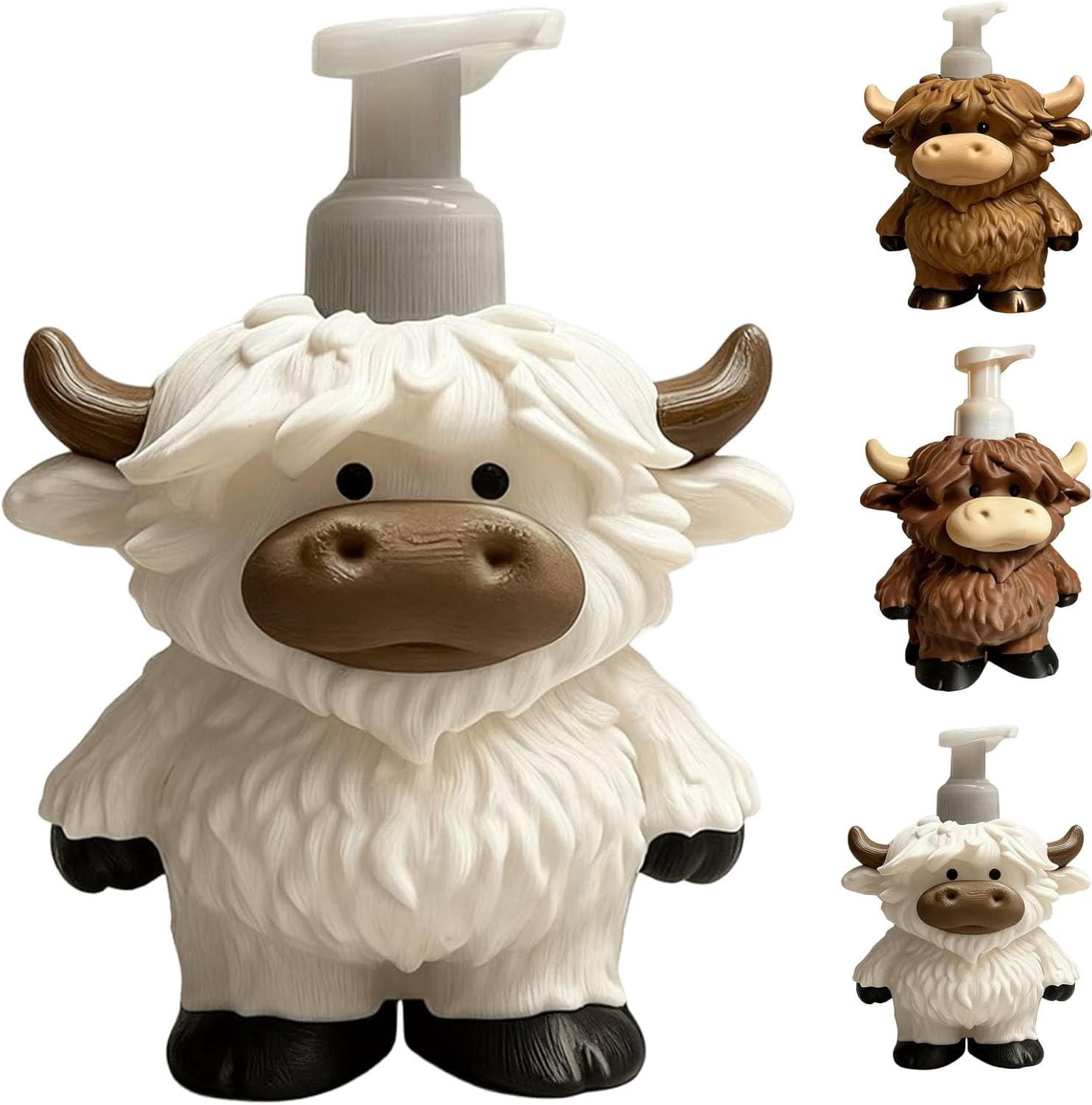 Yippzo Adorable Highland Cow Bottle for Hand Soap & Shower Gel,Refillable Highland Cow Soap Dispenser,Farmhouse Cow Bathroom & Kitchen Decor, Highland Cow Gifts