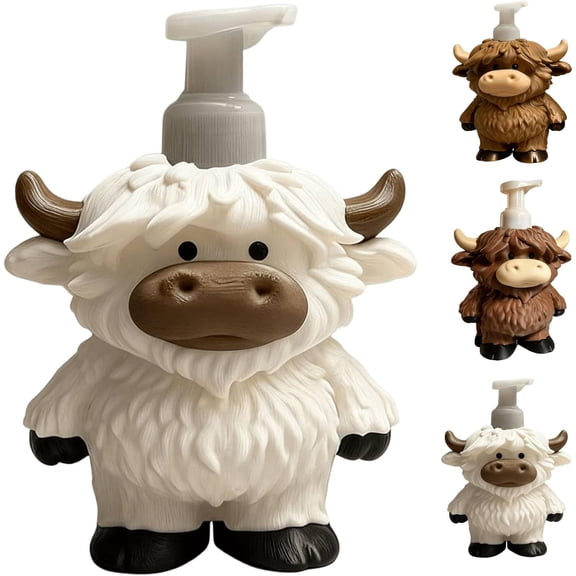 Yippzo Adorable Highland Cow Bottle for Hand Soap & Shower Gel,Refillable Highland Cow Soap Dispenser,Farmhouse Cow Bathroom & Kitchen Decor, Highland Cow Gifts