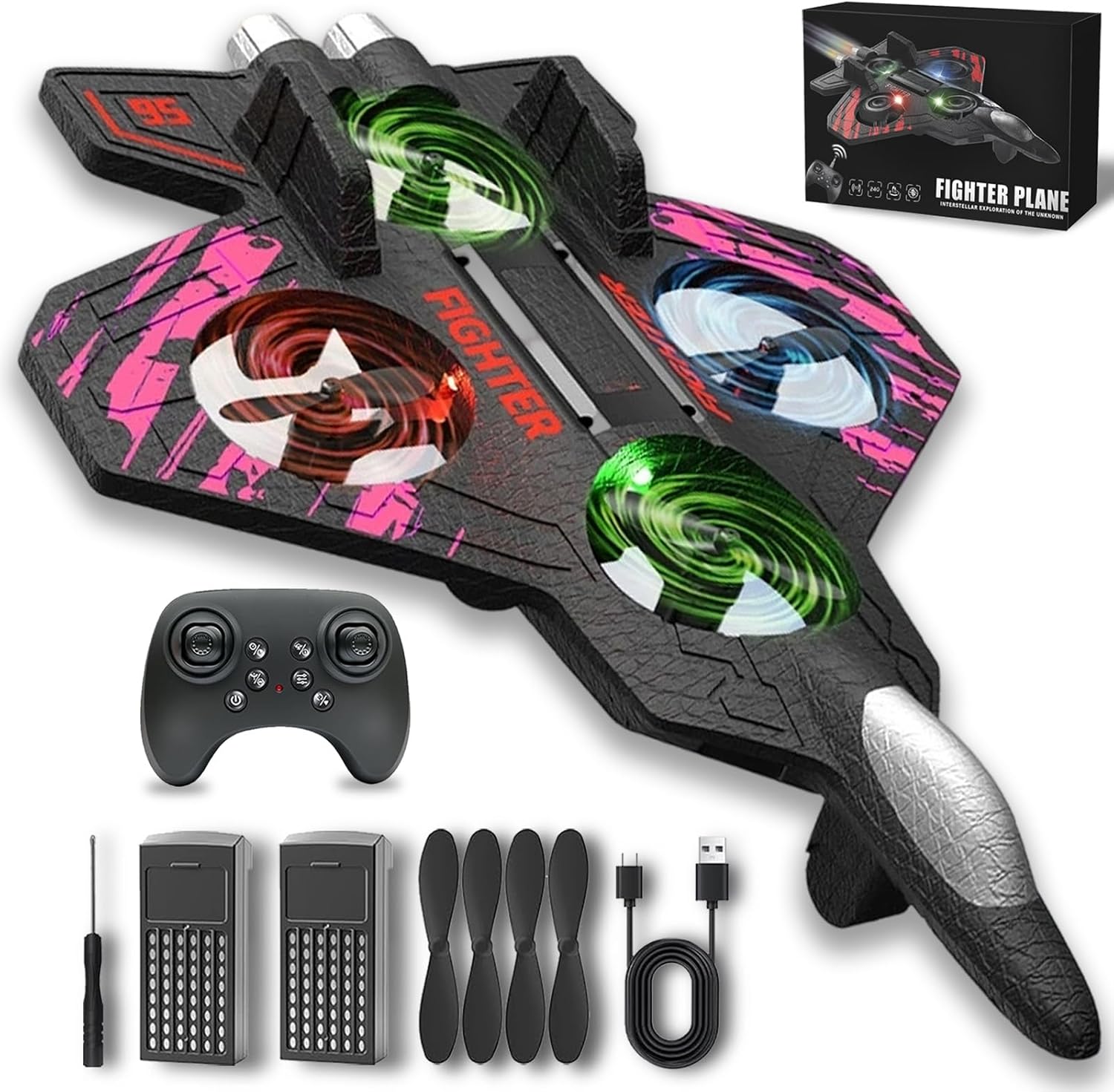 Yippzo Advanced Rc Jet, Rc Stunt Fighter Jet Toy with 360° Flips & LED ...