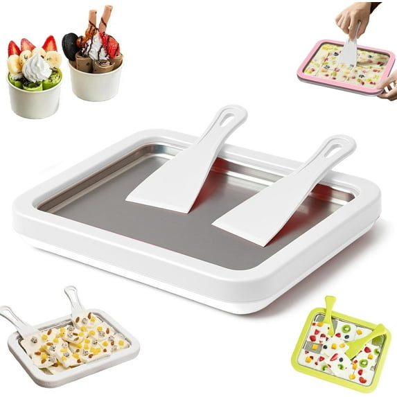 Yippzo At Home Rolled Ice Cream Maker Kit, Instant Freeze Plate with 2 Scrapers, DIY Stainless Steel Ice Cream Makers Tray for Fun Freezer Desserts