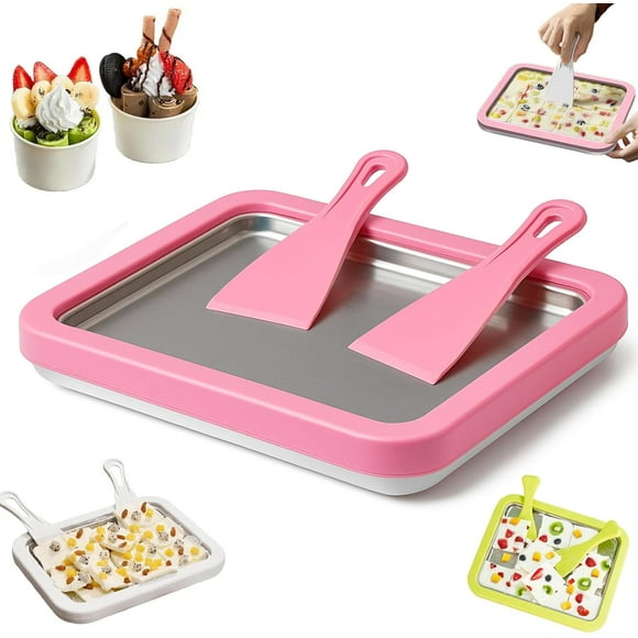 Yippzo At Home Rolled Ice Cream Maker Kit, Instant Freeze Plate with 2 Scrapers, DIY Stainless Steel Ice Cream Makers Tray for Fun Freezer Desserts