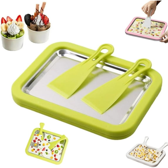 Yippzo At Home Rolled Ice Cream Maker Kit, Instant Freeze Plate with 2 Scrapers, DIY Stainless Steel Ice Cream Makers Tray for Fun Freezer Desserts