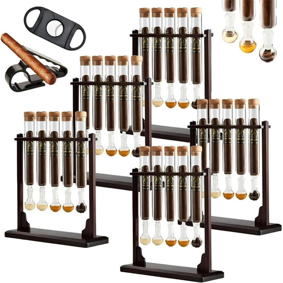 Yippzo Cigar Flavor Injector Humidifier, Cigar Infuser Glass Tube Kit with Handmade Wooden Base, Built-In Hygrometer, Airtight Caps for DIY Flavor Infusion