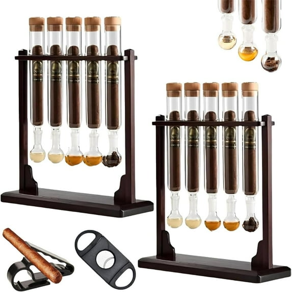 Yippzo Cigar Flavor Injector Humidifier, Cigar Infuser Glass Tube Kit with Handmade Wooden Base, Built-In Hygrometer, Airtight Caps for DIY Flavor Infusion