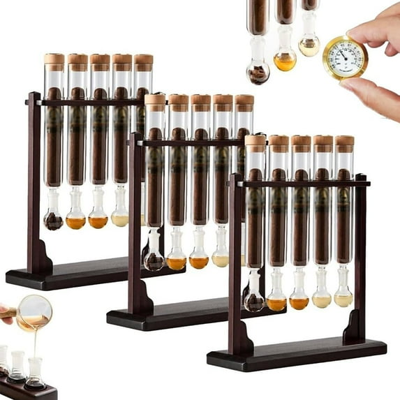 Yippzo Cigar Flavor Injector Humidifier, Handmade DIY Aromatherapy Wooden Base Display with Airtight Caps, Cigar Infuser Tube Kit for Men