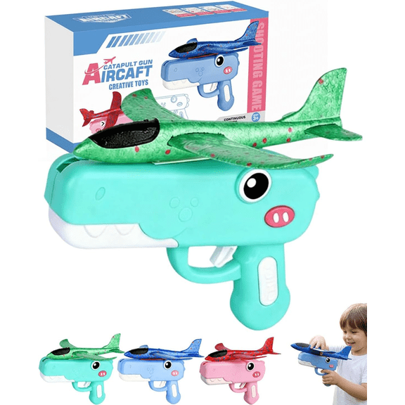 Yippzo Cute Dinosaur Airplane Launcher Toy, 8'' Foam Glider Plane Flying Toys, Fun Outdoor Flying Catapult, Easy to Launch Foam Aircraft, Party Favors