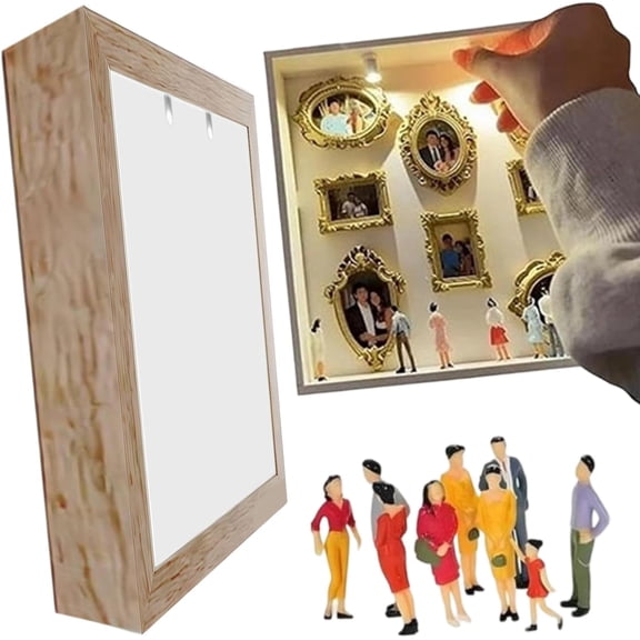 Yippzo DIY Mini Museum Silhouette Box, Personalized Photo Shadow Boxes Display with 7pcs Mini Museum Figurines & 8pcs Mini Gold Frames, Gift for Valentine's Day & Anniversaries