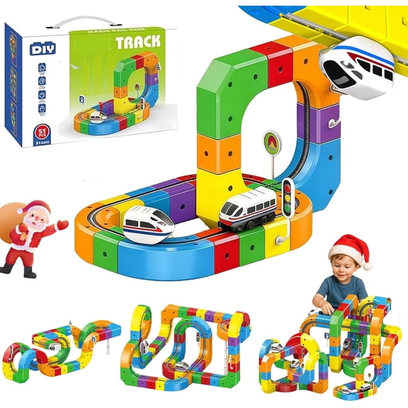 Yippzo Electric Train Routes with Mix-and-Match Cubes, Track Fusion Train Routes, 3D Infinity Trains Route, DIY Electric Railway Builder Kits with Moving Trains
