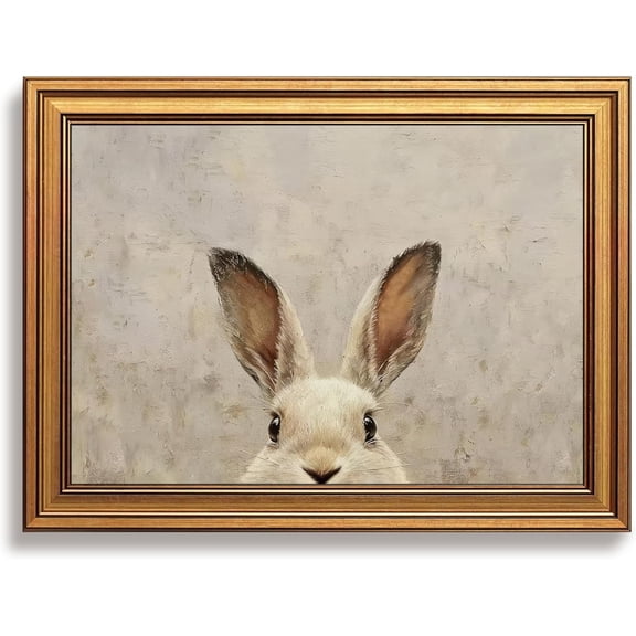 Yippzo Gold Framed Easter Bunny Wall Art, Funny Rabbit Picture Easter Decorations, Cute Animal Oil Painting Canvas Prints, Vintage Artwork for Gifts Party 12x16 inch