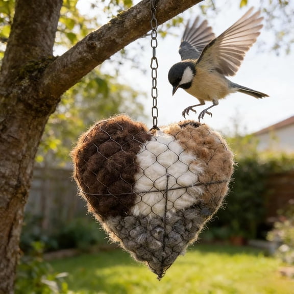 Yippzo Handmade Fiber Bird Nesting Heart, Alpaca Fiber Bird Material House, Wool Nest Starter Hummingbird Houses, Winter Tree Shelter for Wild Birds