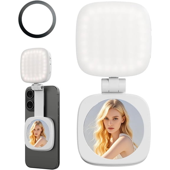 Yippzo Magnetic Selfie Ring Light with Mirror, Folding LED Phone Fill Light - 4 Modes 5 Dimming Levels, Perfect for Selfies/Vlog/Live Streaming/Video Recording/Makeup