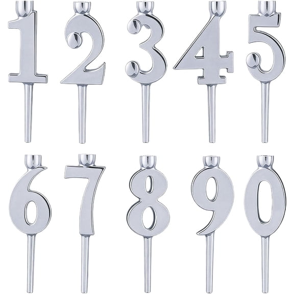 Yippzo Number Birthday Candle Holder Set, Reusable, 0 to 9 Numbers Digital Birthday Cake Candle Holders Set, Silver Cake Topper Decorations, for Home Bakers, Party Planners