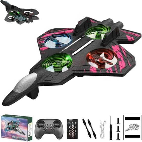 Yippzo RC Stunt Fighter Jet Toy with 360° Flips & LED Lights, Christmas Remote-controlled Foam Airplanes Toy, Hovering Fighter Helicopter, for Beginners