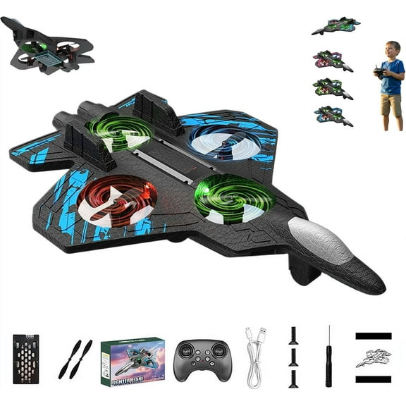 Yippzo Skyriders RC Jet,RC Stunt Fighter Jet Toy with 360° Flips & LED Lights, Christmas Remote Control Helicopter, Foam Remote Control Airplane