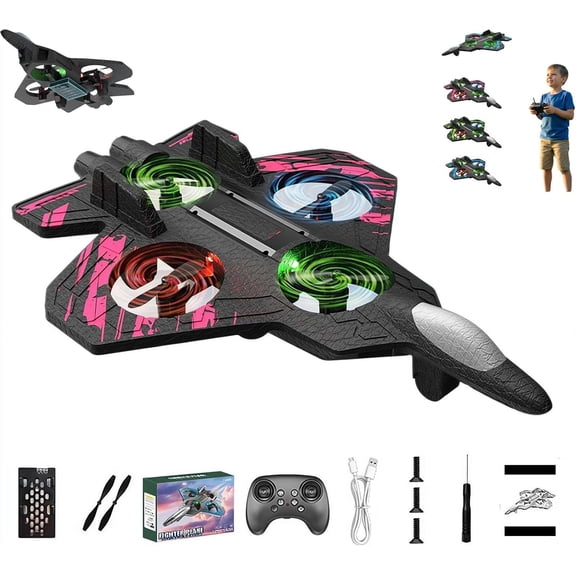 Yippzo Skyriders RC Jet,RC Stunt Fighter Jet Toy with 360° Flips & LED Lights, Christmas Remote Control Helicopter, Foam Remote Control Airplane