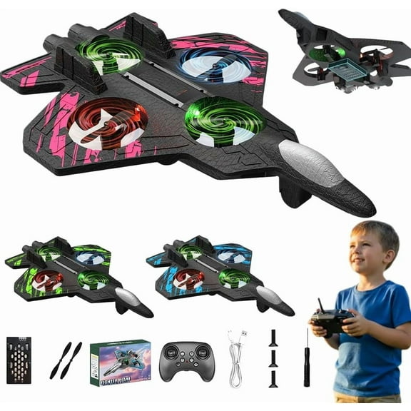 Yippzo Skyriders RC Jet - Rc Stunt Fighter Jet Toy,Christmas Remote Control Airplanes RC Planes with 360° Flips & LED Lights,Foam Remote Control Airplanes