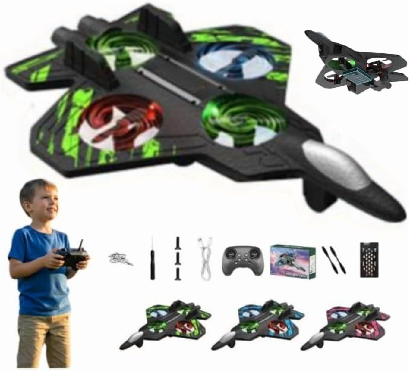 Skyriders RC Jet Télécommandé - Avion De Combat Avec Lumières LED, Flip 360°, Maintien De Hauteur - 3 Batteries