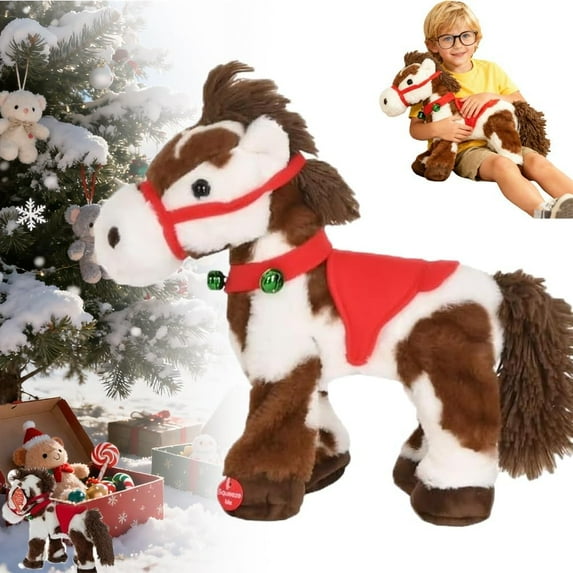 Yippzo Spotted Electric Plush Horse, Interactive Walking Pony with Sound Realistic Stuffed Animal Head and Tail Movement Adorable Soft Plushie Pet Gifts