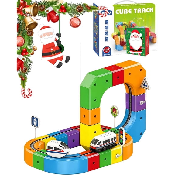 Yippzo Track Fusion, Track Fusion Toy, Clip-Fit 3D Train Routes Gravity Defying 3D Infinity Tracks, DIY Trackfusion Train Set with Train&Traffic Sign