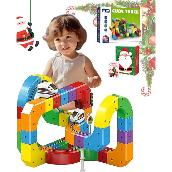 Yippzo Track Fusion, Track Fusion Toy, Clip-Fit 3D Train Routes Gravity Defying 3D Infinity Tracks, DIY Trackfusion Train Set with Train&Traffic Sign