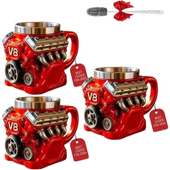 Yippzo Ultimate V8 Engine Themed Coffee Mugs, 2026 New 3D Ceramic Coffee Cup, Retro Realistic Car Mug with Handle, Mini Insulated Mechanic Gifts, Mug