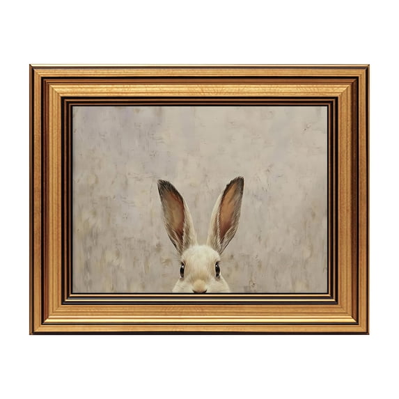 Yippzo Vintage Gold Framed Rabbit Wall Art Easter Bunny Painting Picture Wall Decor Small Neutral Animal Poster Print Artwork for Easter Decorations Living Room Bedroom