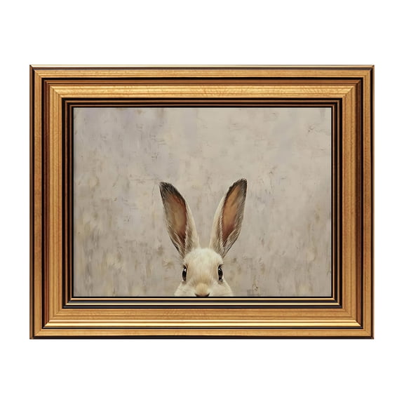 Yippzo Vintage Gold Framed Rabbit Wall Art Easter Bunny Painting Picture Wall Decor Small Neutral Animal Poster Print Artwork for Easter Decorations Living Room Bedroom