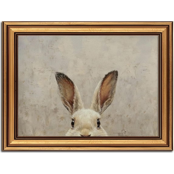 Yippzo Vintage Gold Framed Wall Art for Living Room Bunny Canvas Prints Rabbit Oil Painting Picture Rustic Easter Wall Decor for Home Office 12x16in