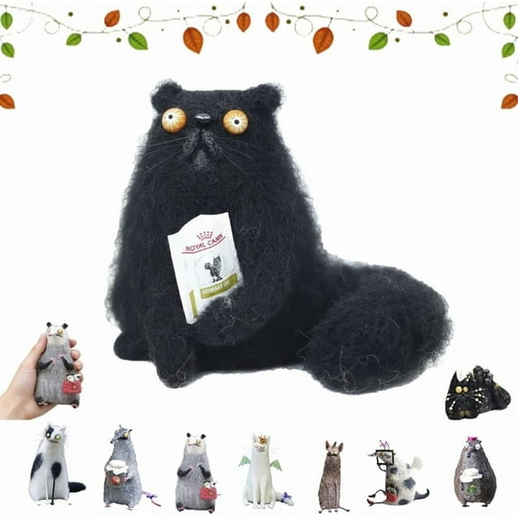 Yippzo Wool Felt Familiars – Quirky Handmade Companions, Anxious Mother Opossum, Wool Cat Figurines Tabletop Decor, Cute Big-Eyed Panicked Weirdo