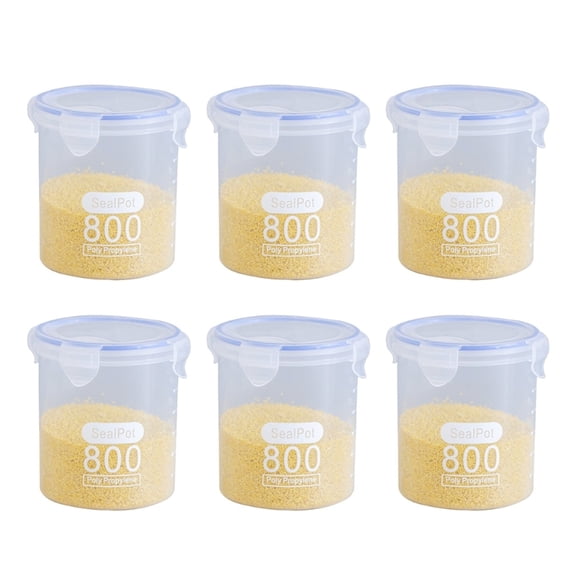 Yiran 6-Piece Set 800ml Transparent Plastic Airtight Storage Jars Grain Organizer