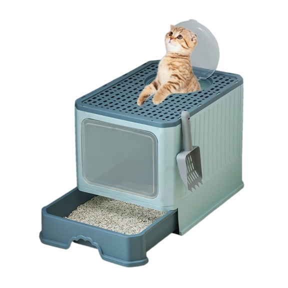 Yiran Fully Enclosed Foldable Drawer Type Cat Litter Box, Green