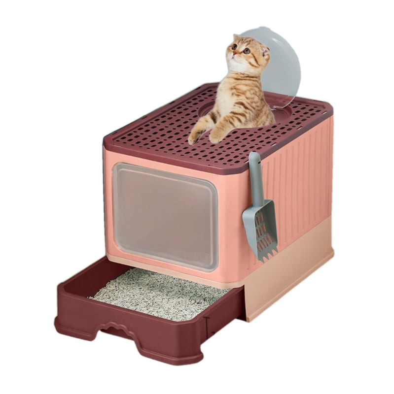Yiran Fully Enclosed Foldable Drawer Type Cat Litter Box, Pink