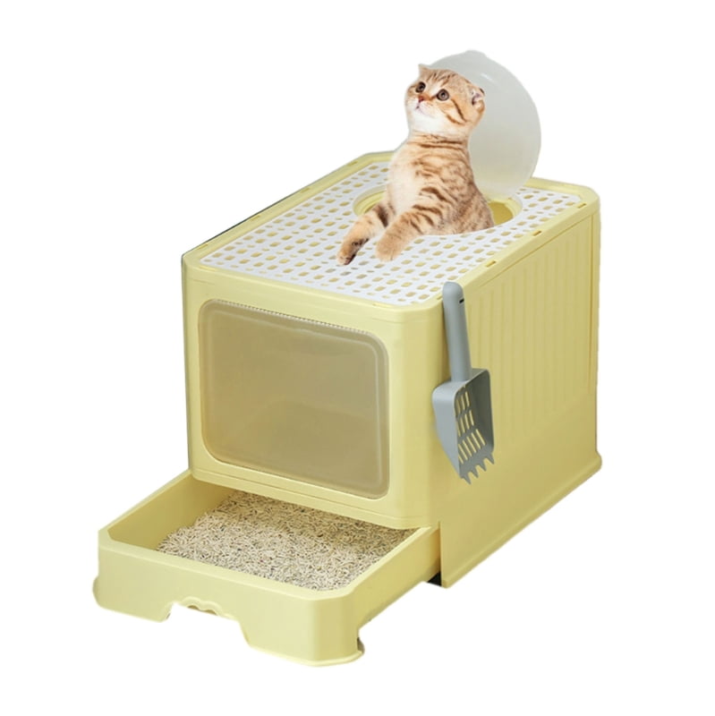 Yiran Fully Enclosed Foldable Drawer Type Cat Litter Box, Yellow
