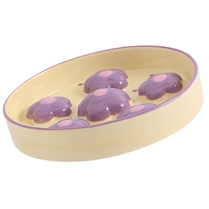 Yiran Hand-Painted Cat Anti-Choking Slow Feeder Bowl, Yellow & Purple