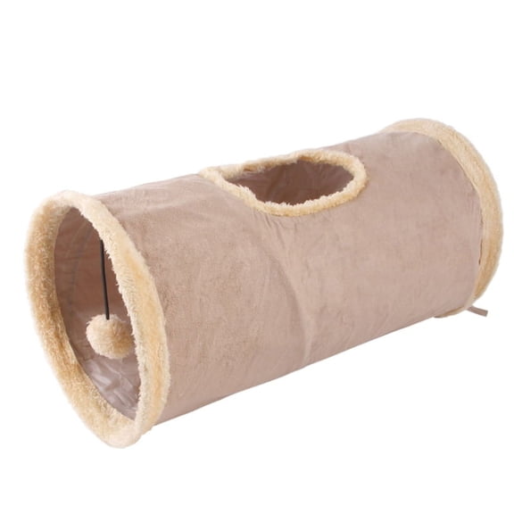 Yiran Khaki Suede Foldable Cat Tunnel, 1Pc, Self-Happy Play